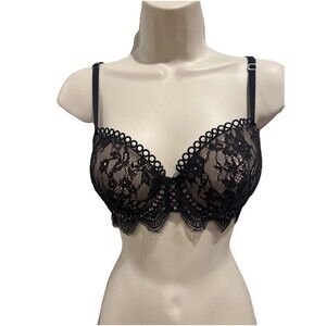 Victoria's Secret Dream Angels Lined Demi Bra 32D Ivory Black Lace Underwire